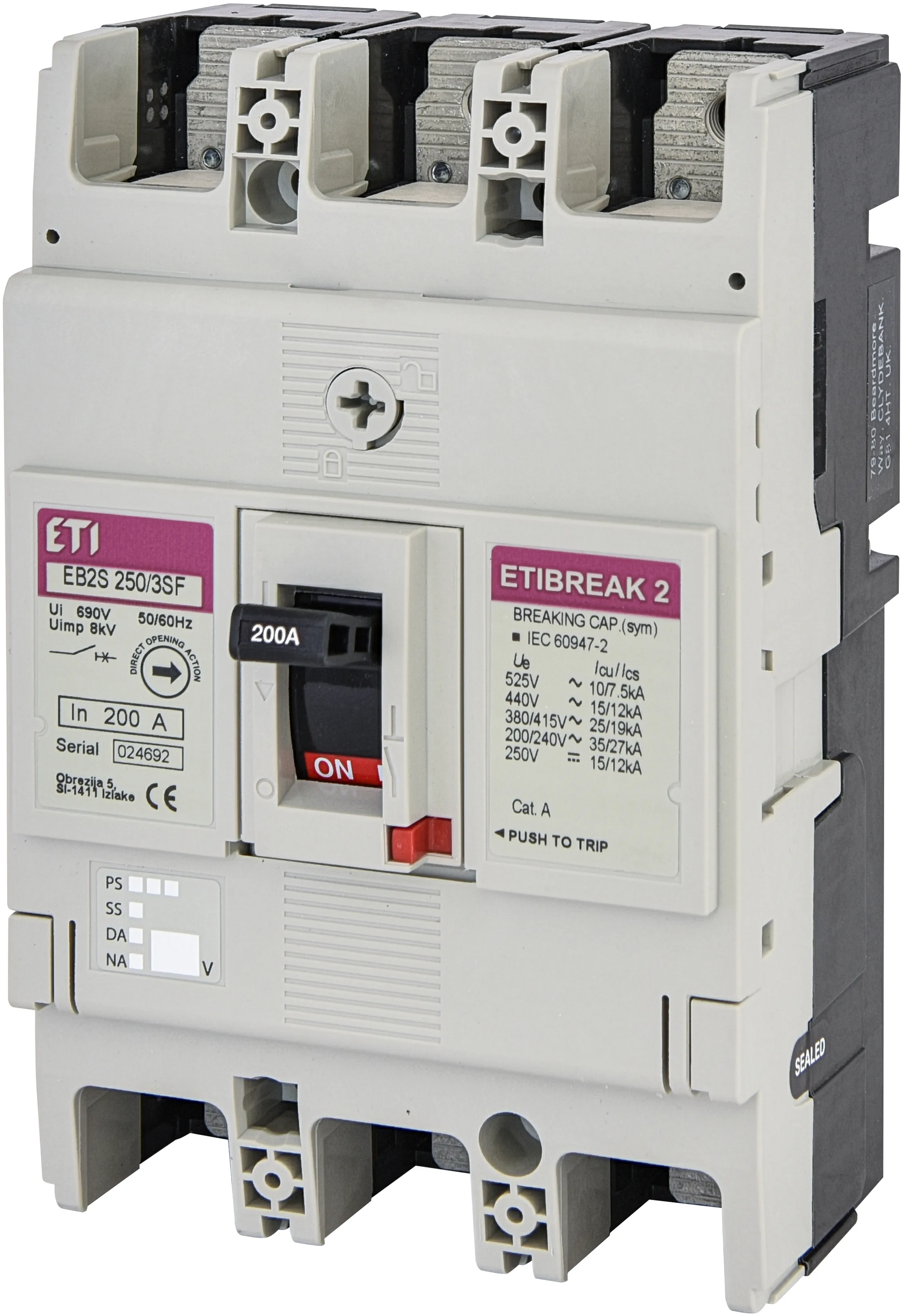 Автоматич. вимикач в литому корпусі EB2S 250/3SF 200A 3p 004671838