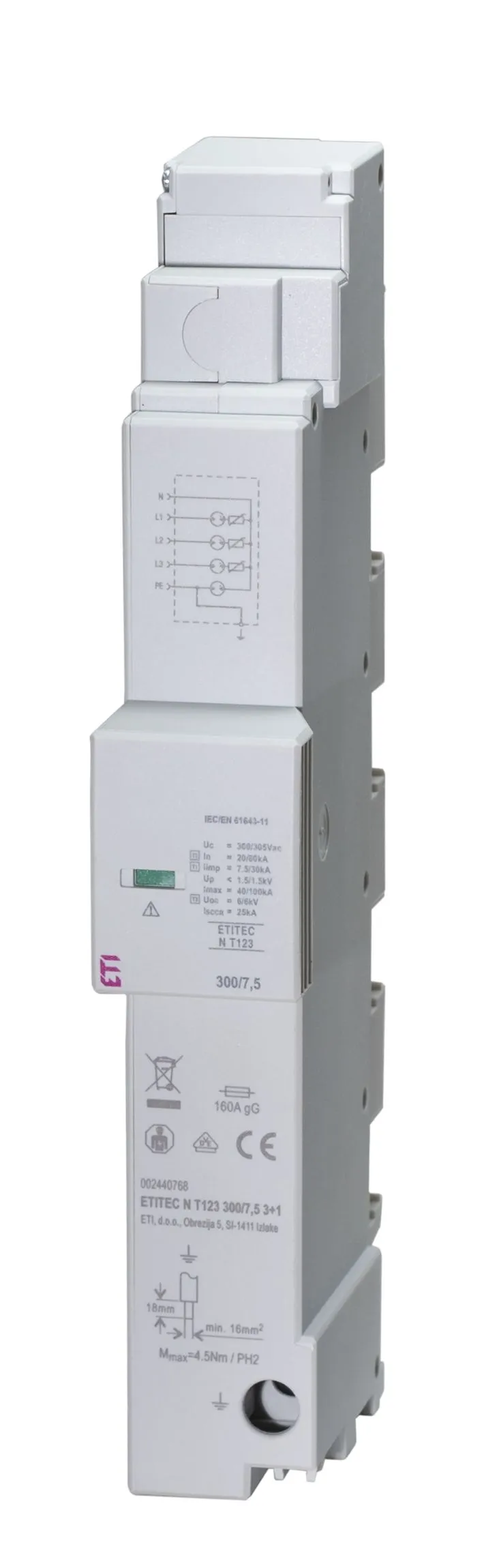 Обмежувач перенапруги ETITEC N T123 300/7,5 3+1 002440768