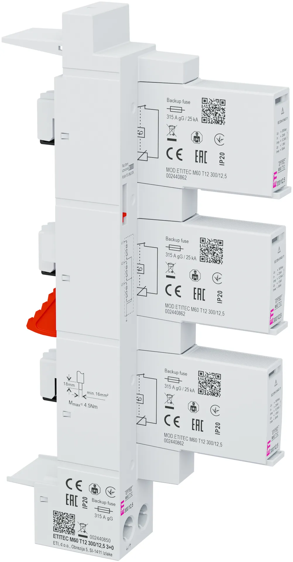 Обмежувач перенапруги ETITEC M60 T12 300/12,5 3+0 002440850