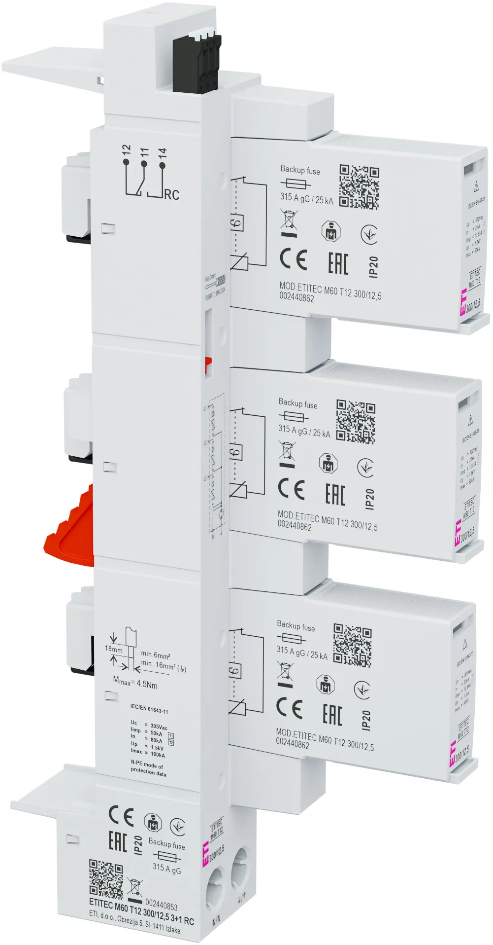 Обмежувач перенапруги ETITEC M60 T12 300/12,5 3+1 RC 002440853