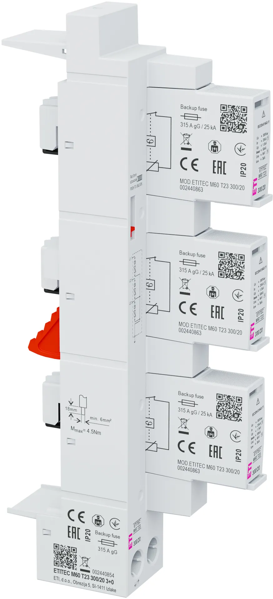 Обмежувач перенапруги ETITEC M60 T23 300/20 3+0 002440854