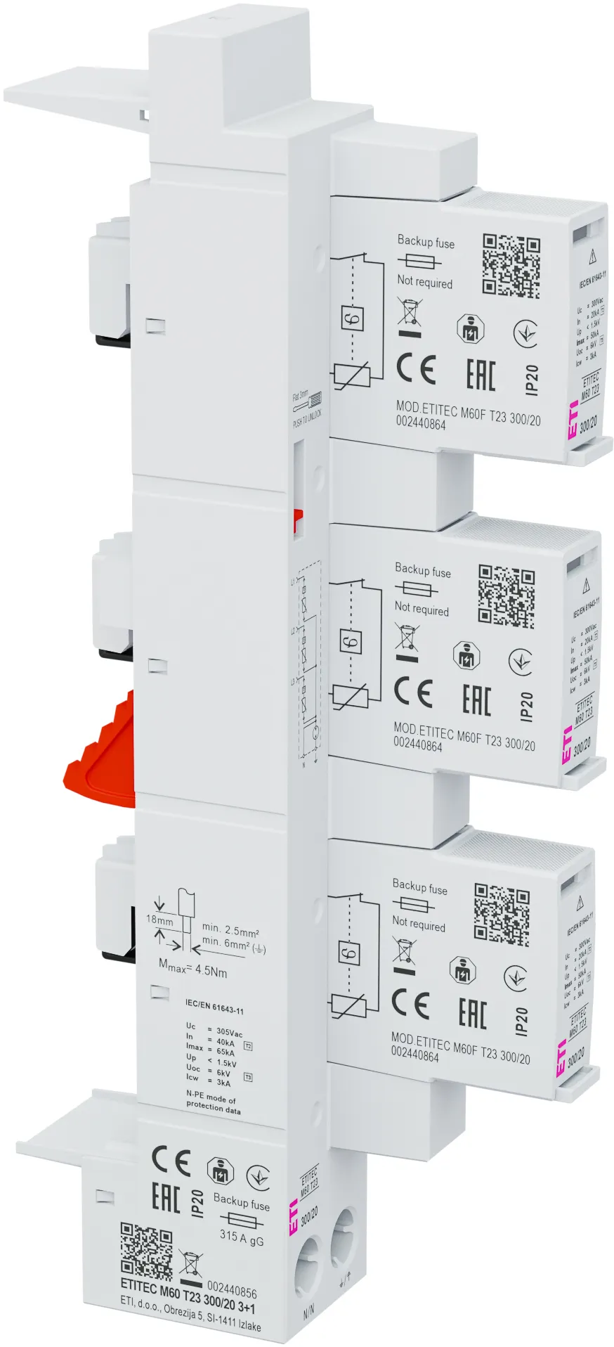 Обмежувач перенапруги ETITEC M60 T23 300/20 3+1 002440856