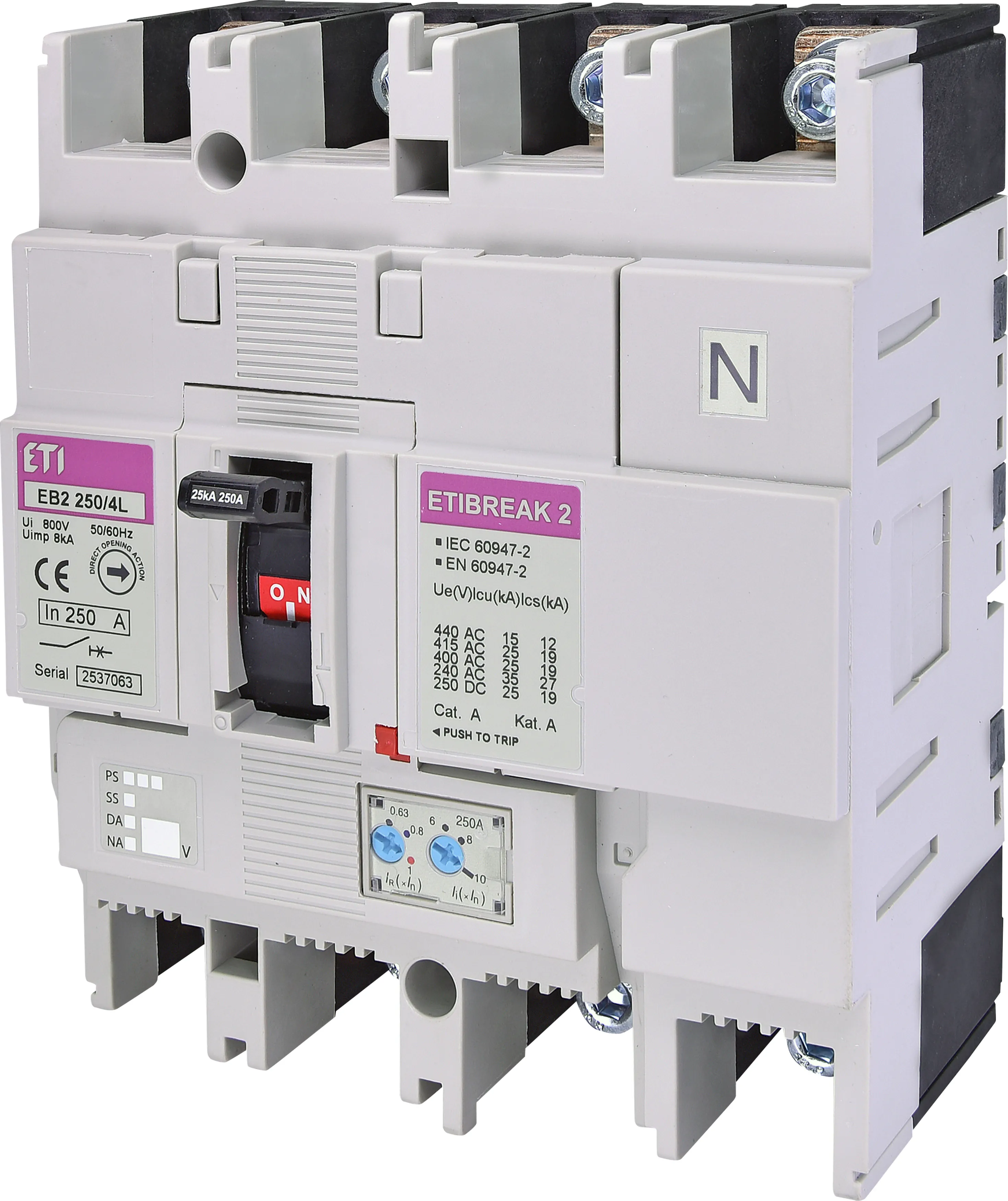 Автоматич. вимикач в литому корпусі EB2 250/4L 250A 4p 004671076