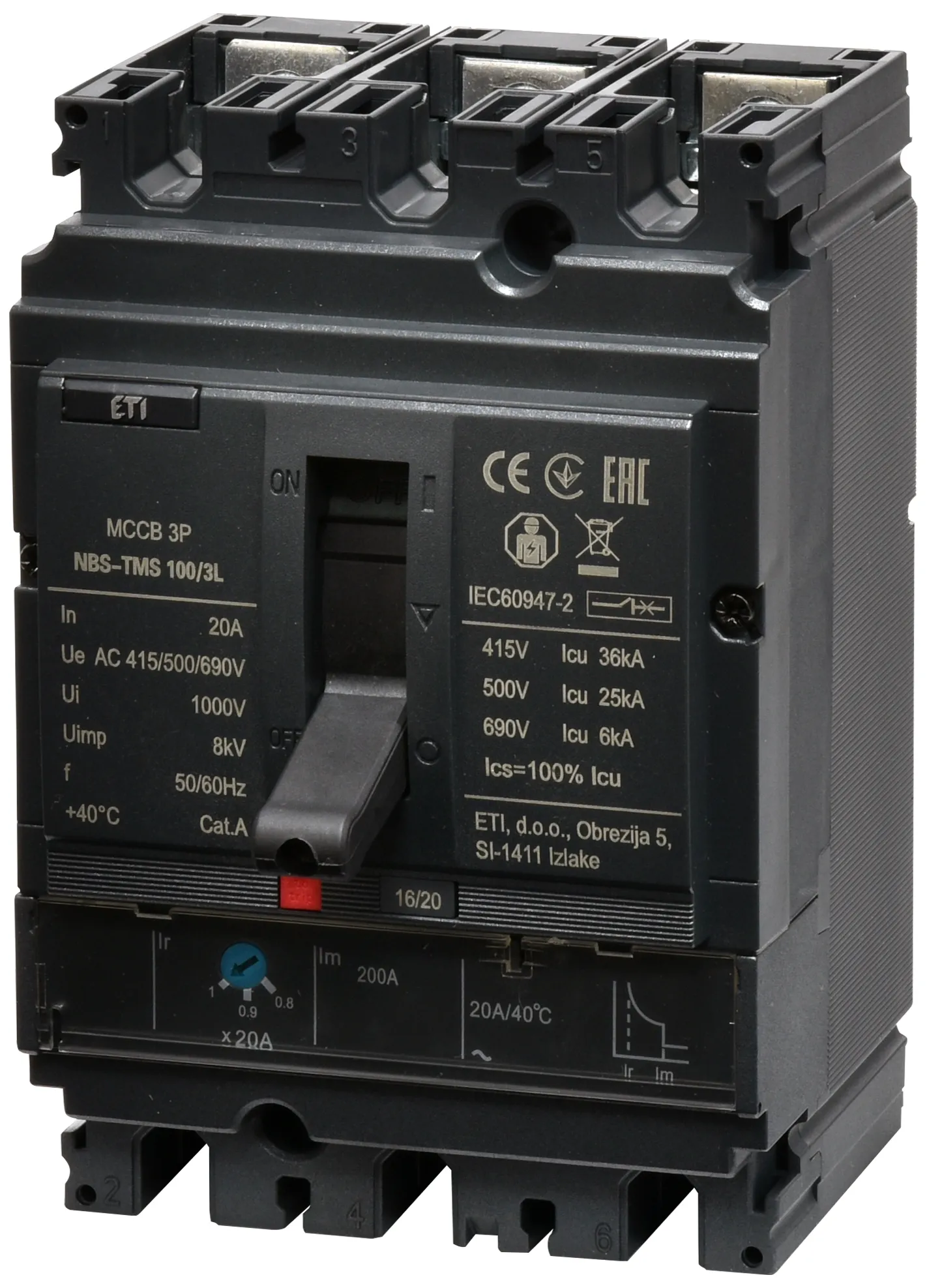 Автоматич. вимикач в литому корпусі NBS-TMS 100/3L  20A 3P 004673001