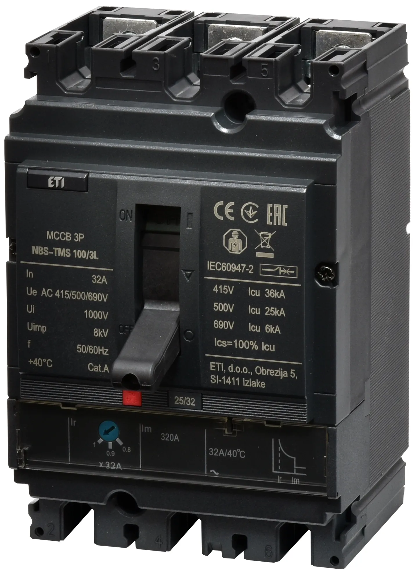 Автоматич. вимикач в литому корпусі NBS-TMS 100/3L  32A 3P 004673002