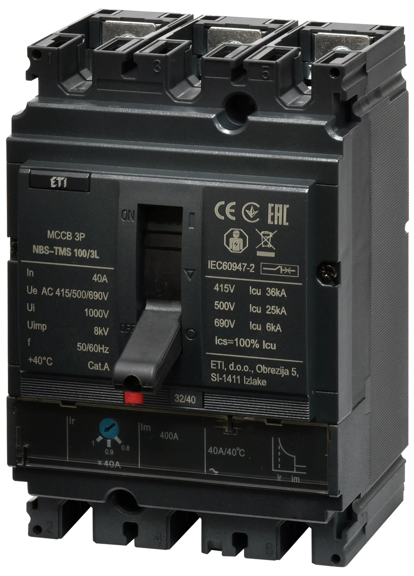 Автоматич. вимикач в литому корпусі NBS-TMS 100/3L  40A 3P 004673003