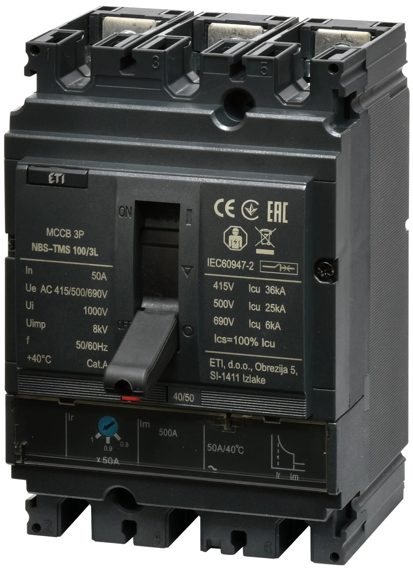 Автоматич. вимикач в литому корпусі NBS-TMS 100/3L  50A 3P 004673004