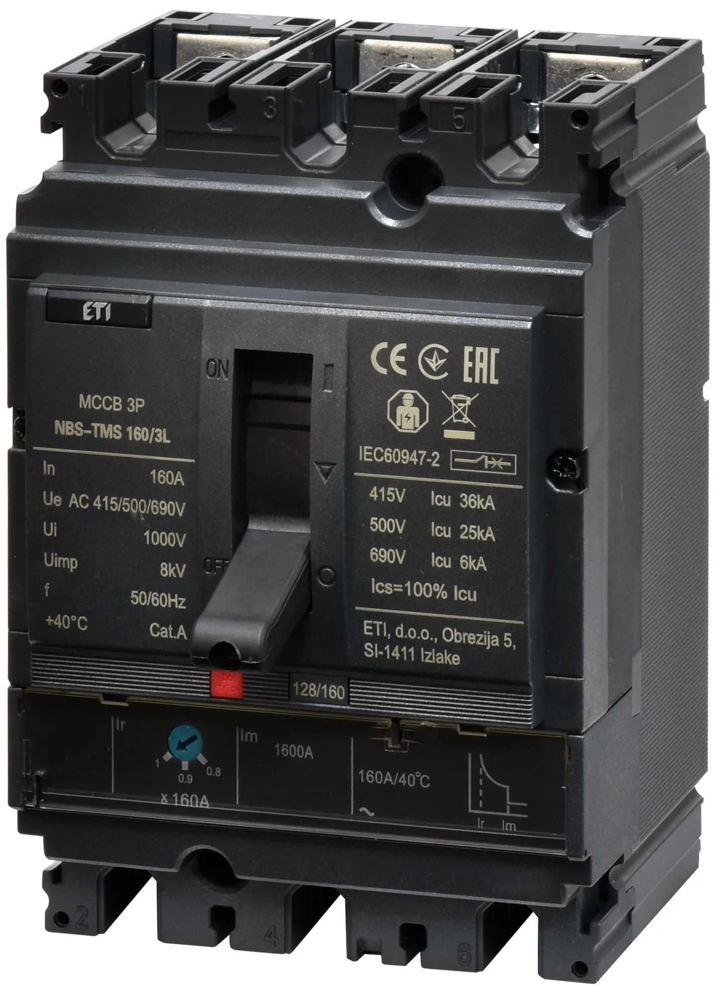 Автоматич. вимикач в литому корпусі NBS-TMS 160/3L 160A 3P 004673009