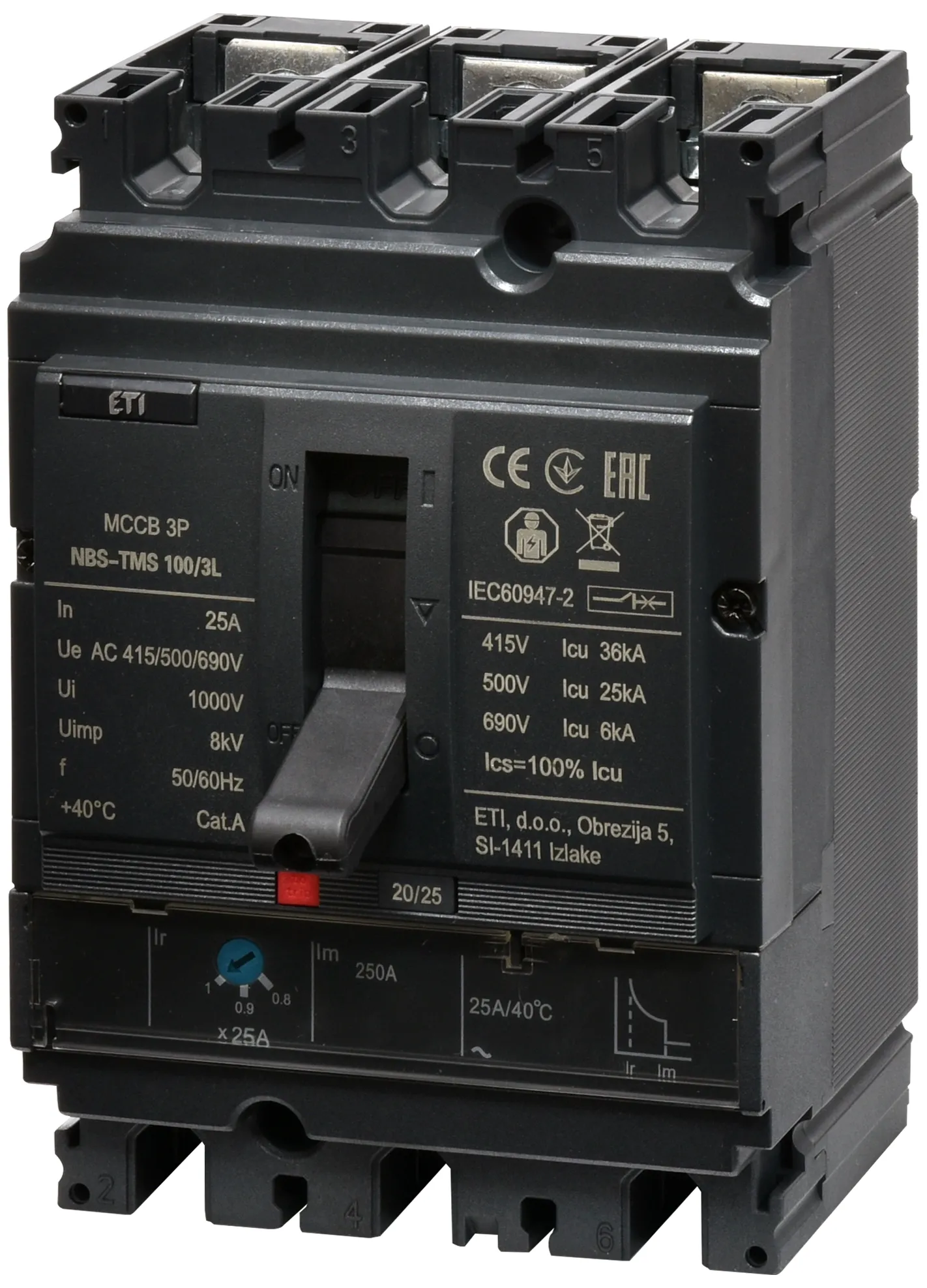 Автоматич. вимикач в литому корпусі NBS-TMS 100/3L  25A 3P 004673010