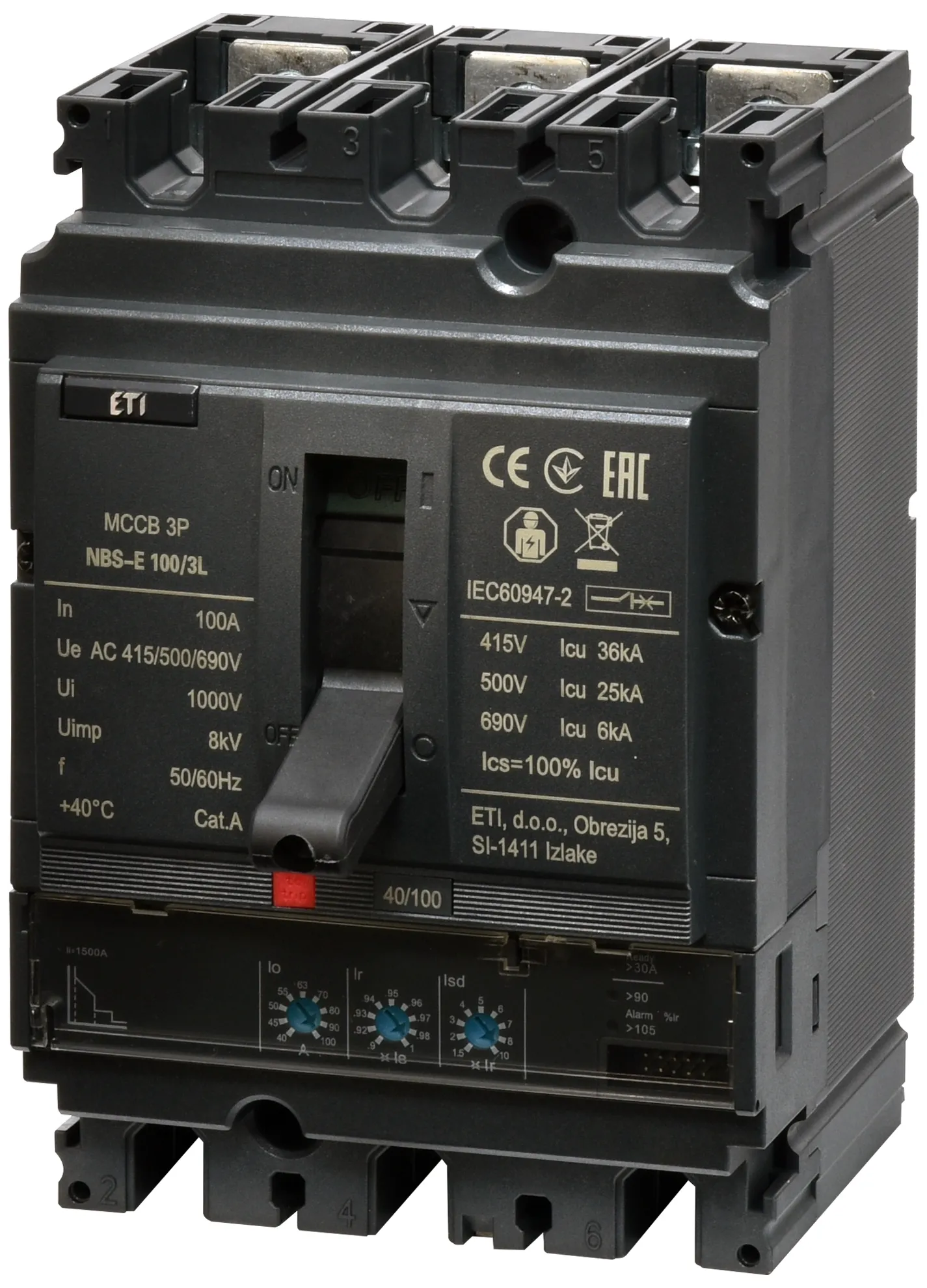 Автоматич. вимикач в литому корпусі NBS-E 100/3L 100A 3P 004673041