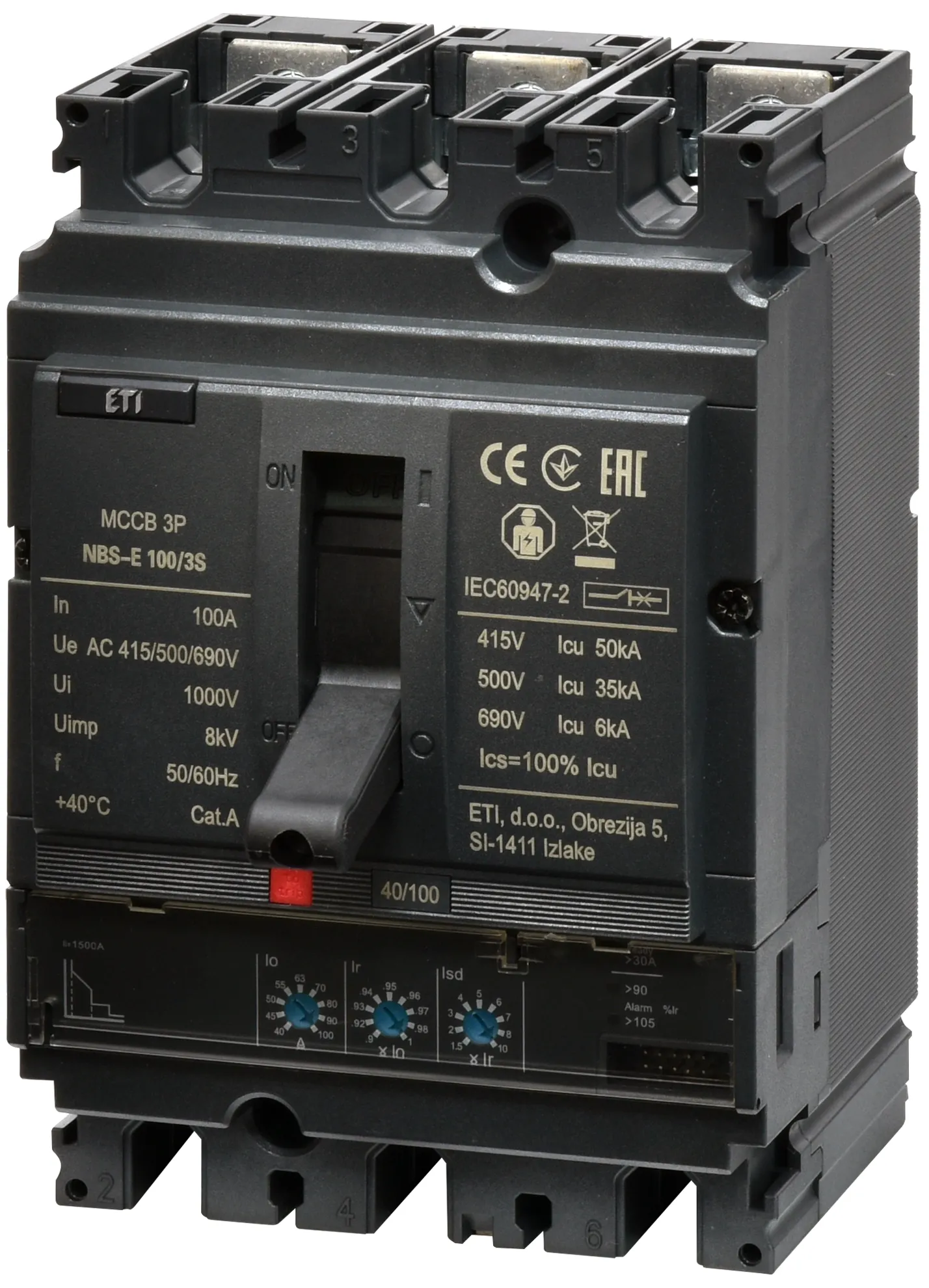 Автоматич. вимикач в литому корпусі NBS-E 100/3S 100A 3P 004673043