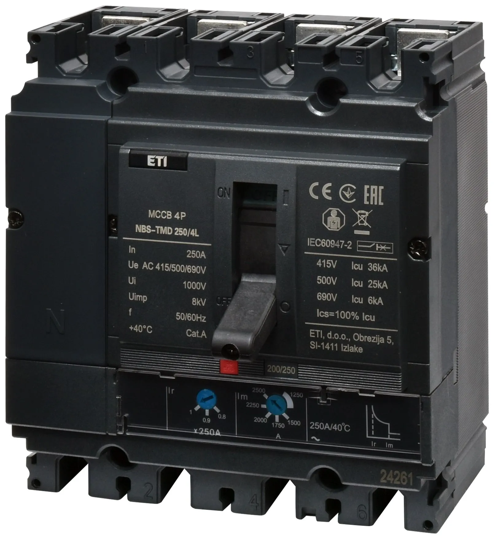 Автоматич. вимикач в литому корпусі NBS-TMD 250/4L 200A 4P 004673073