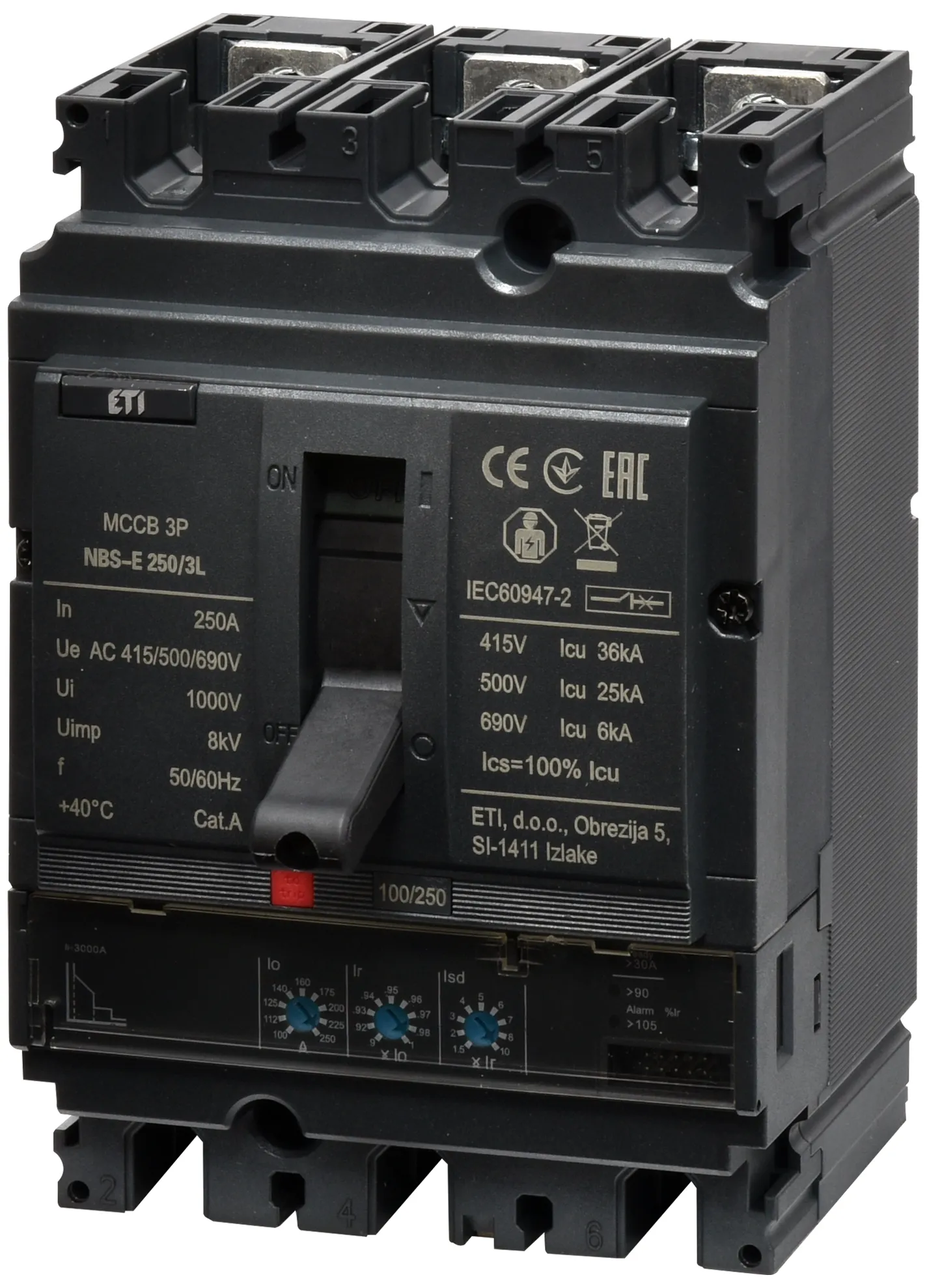 Автоматич. вимикач в литому корпусі NBS-E 250/3L 250A 3P 004673079