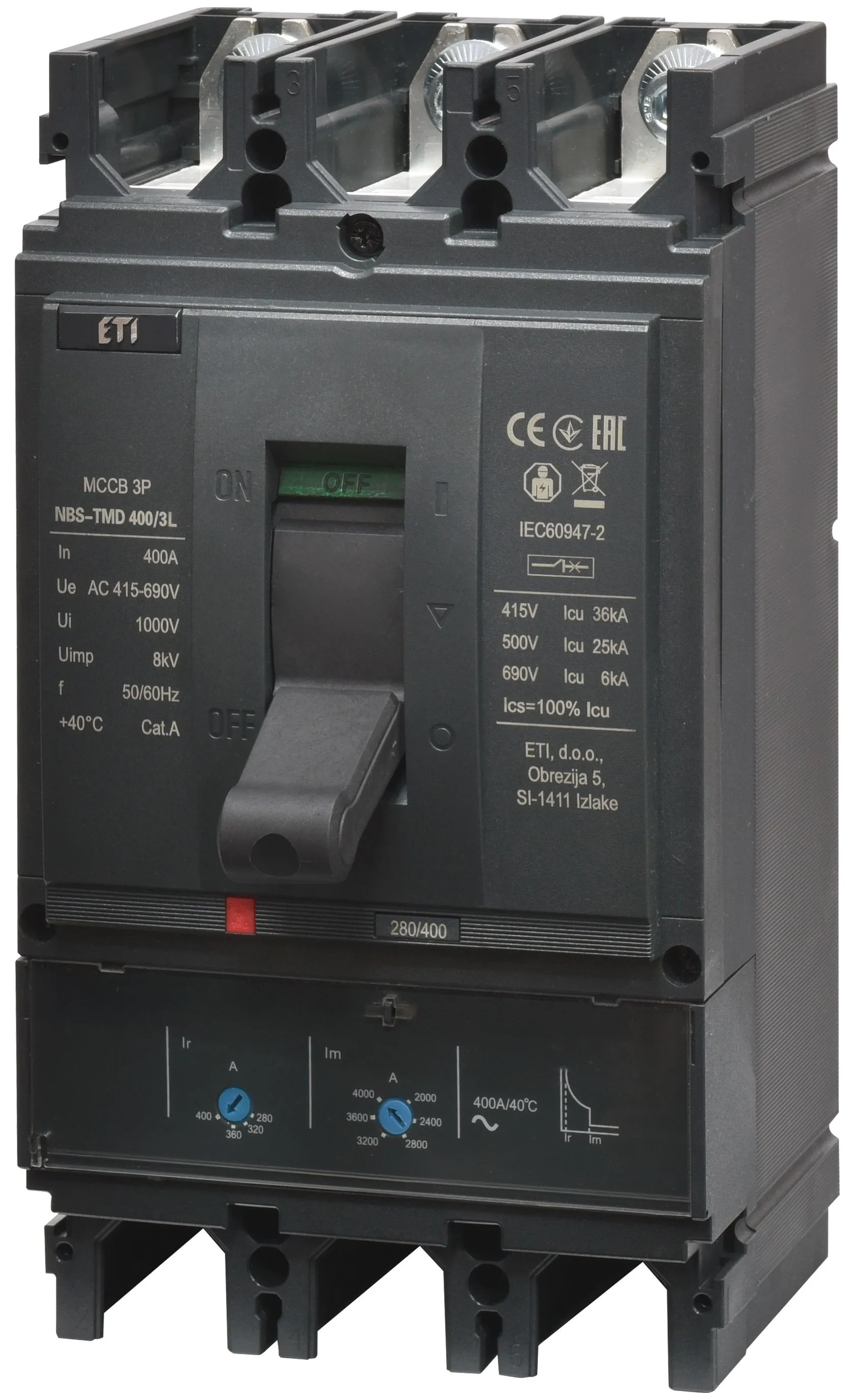 Автоматич. вимикач в литому корпусі NBS-TMD 400/3L 400A 3P 004673102