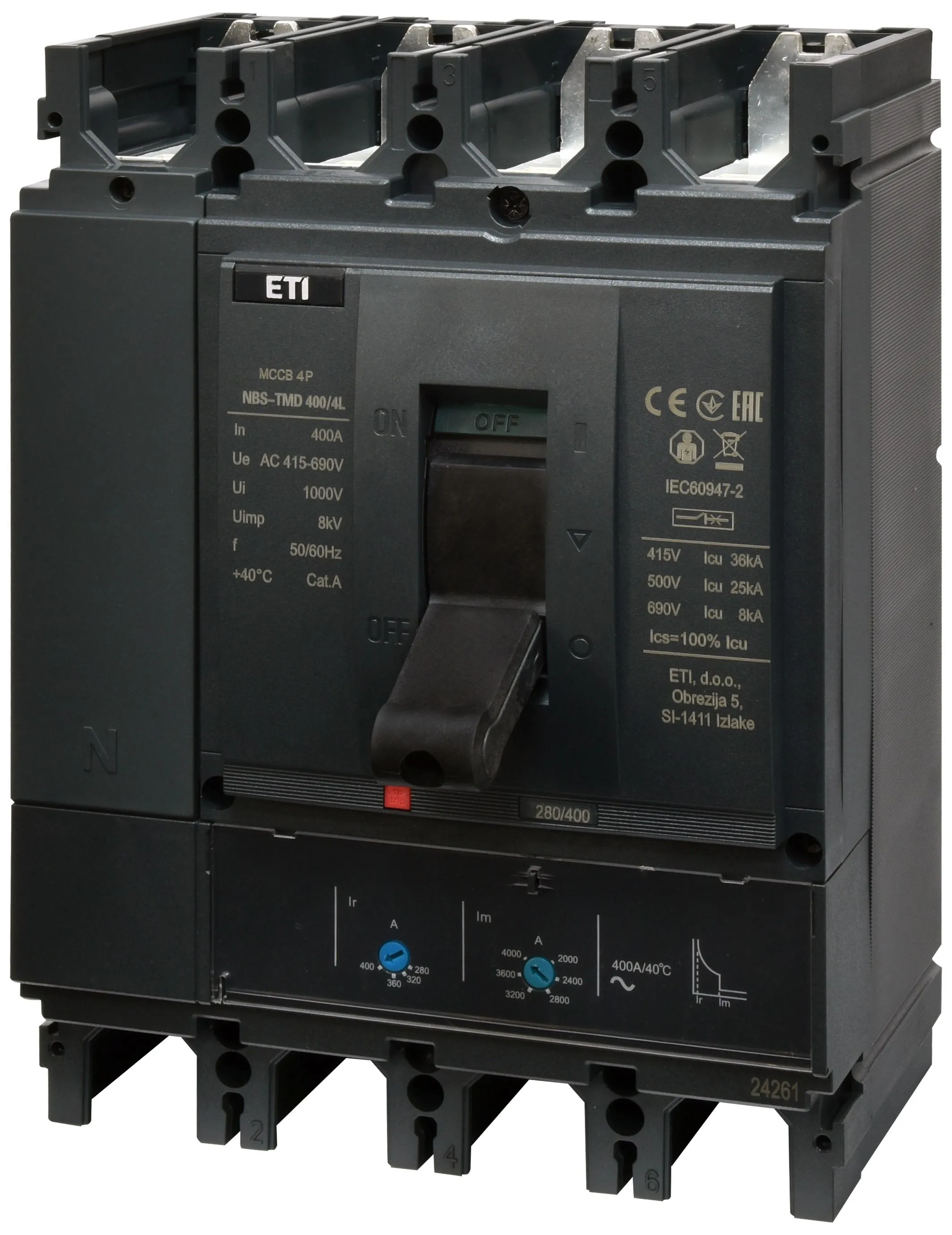 Автоматич. вимикач в литому корпусі NBS-TMD 400/4L 315A 4P 004673103