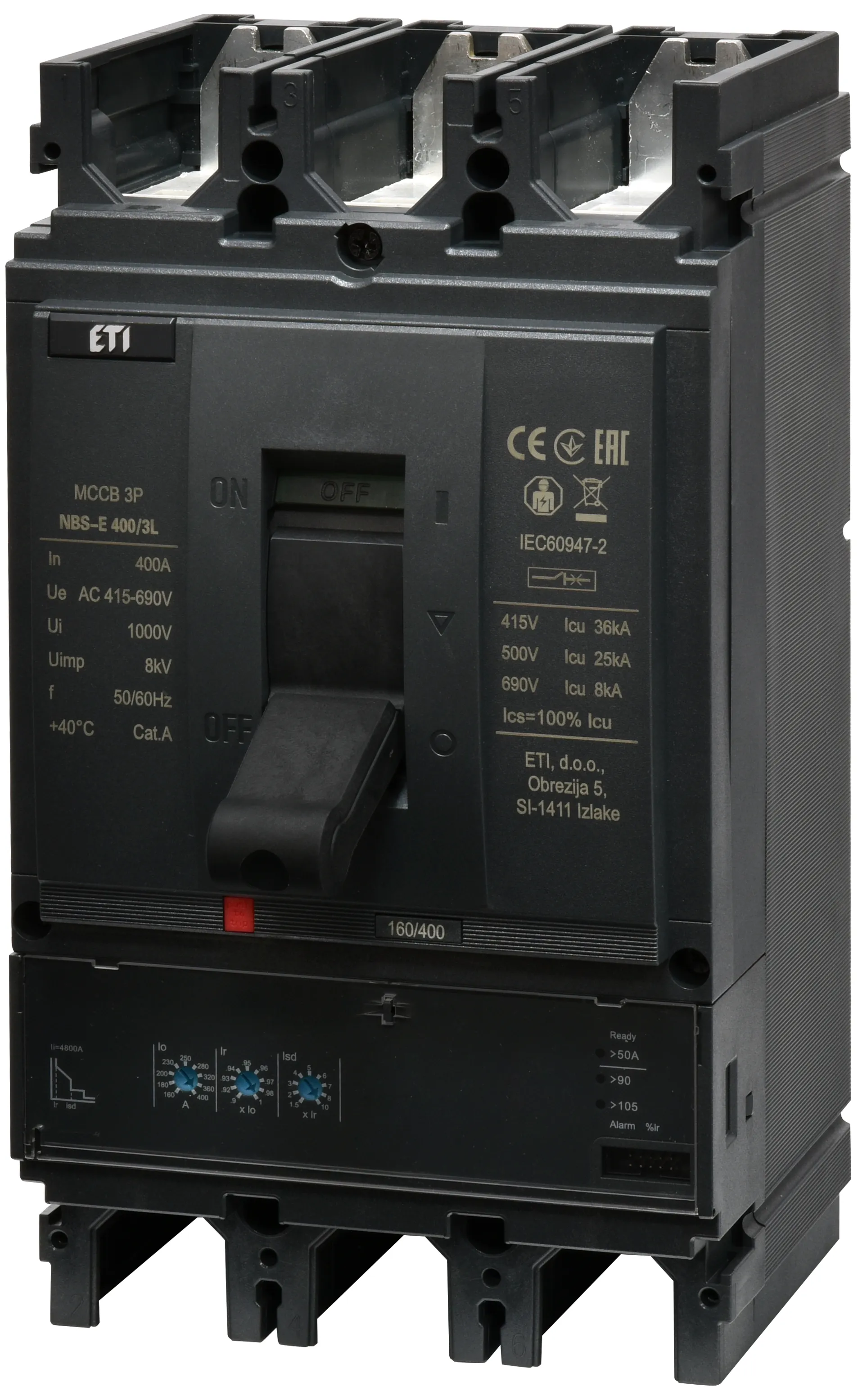 Автоматич. вимикач в литому корпусі NBS-E 400/3L 400A 3P 004673109