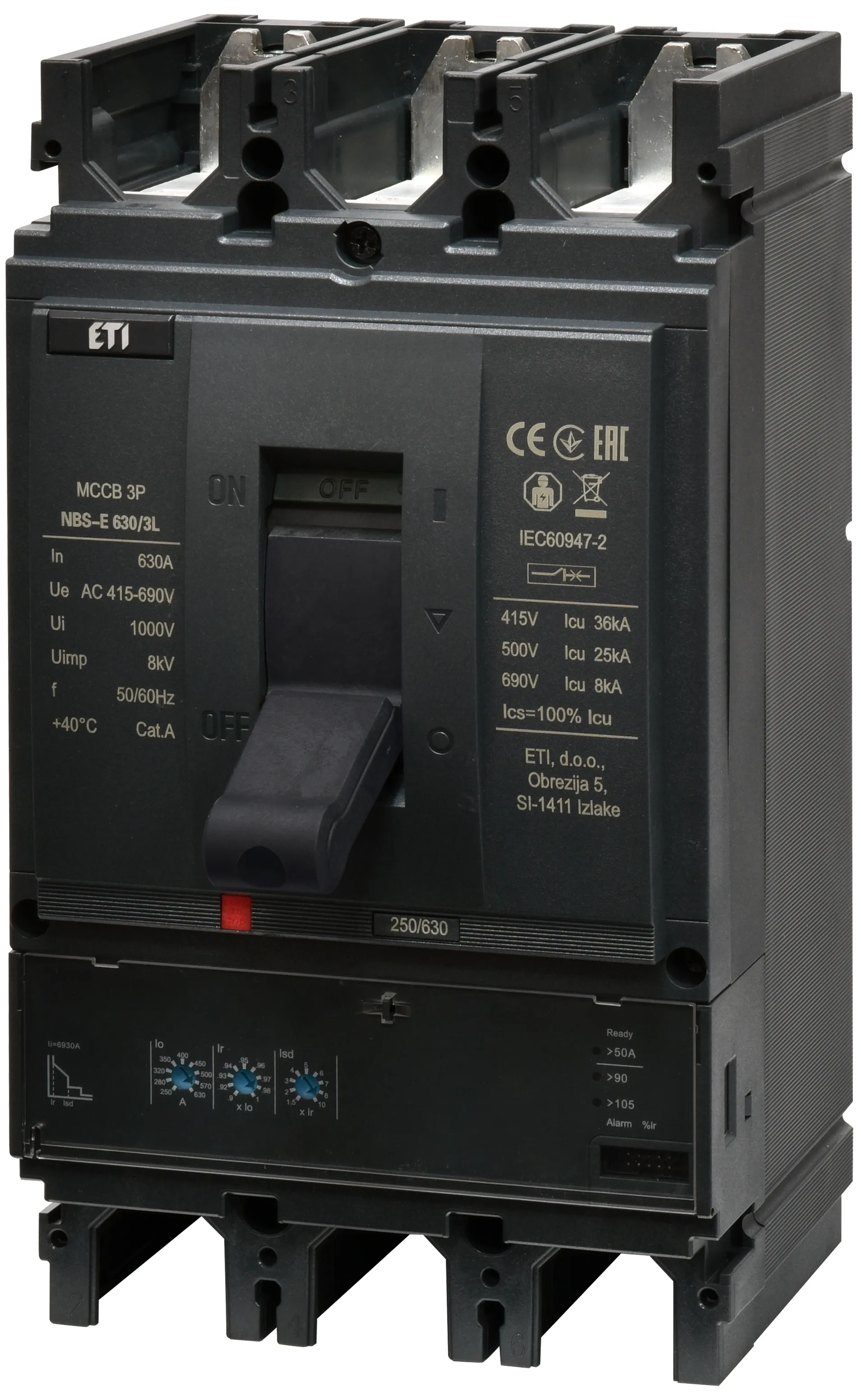 Автоматич. вимикач в литому корпусі NBS-E 630/3L 630A 3P 004673139